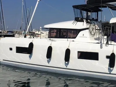 Deck of Mojito, a Lagoon 42 catamaran at Preveza, Greece