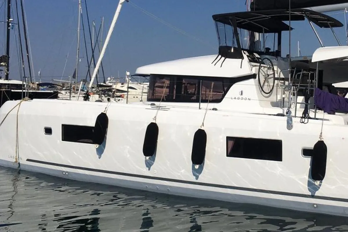 Deck of Mojito, a Lagoon 42 catamaran at Preveza, Greece