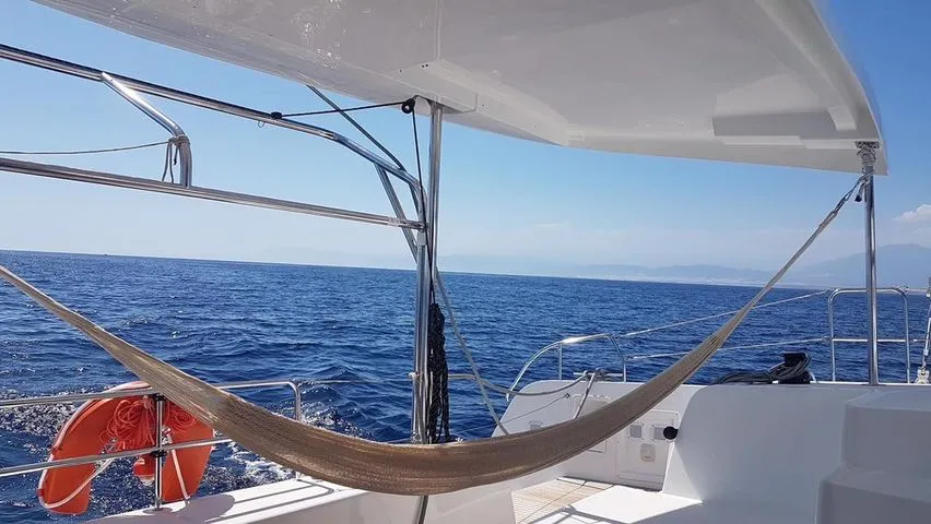 Exterior view of Mojito, a Lagoon 42 catamaran at Preveza, Greece