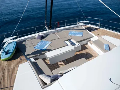 Deck of Mim Ocean 3, a Bali 5.4 catamaran at Port d'Andratx, Spain