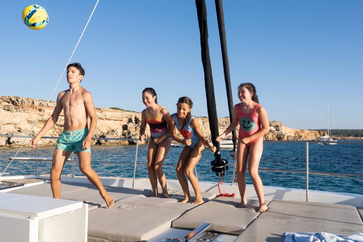 Deck of Mim Ocean 3, a Bali 5.4 catamaran at Port d'Andratx, Spain
