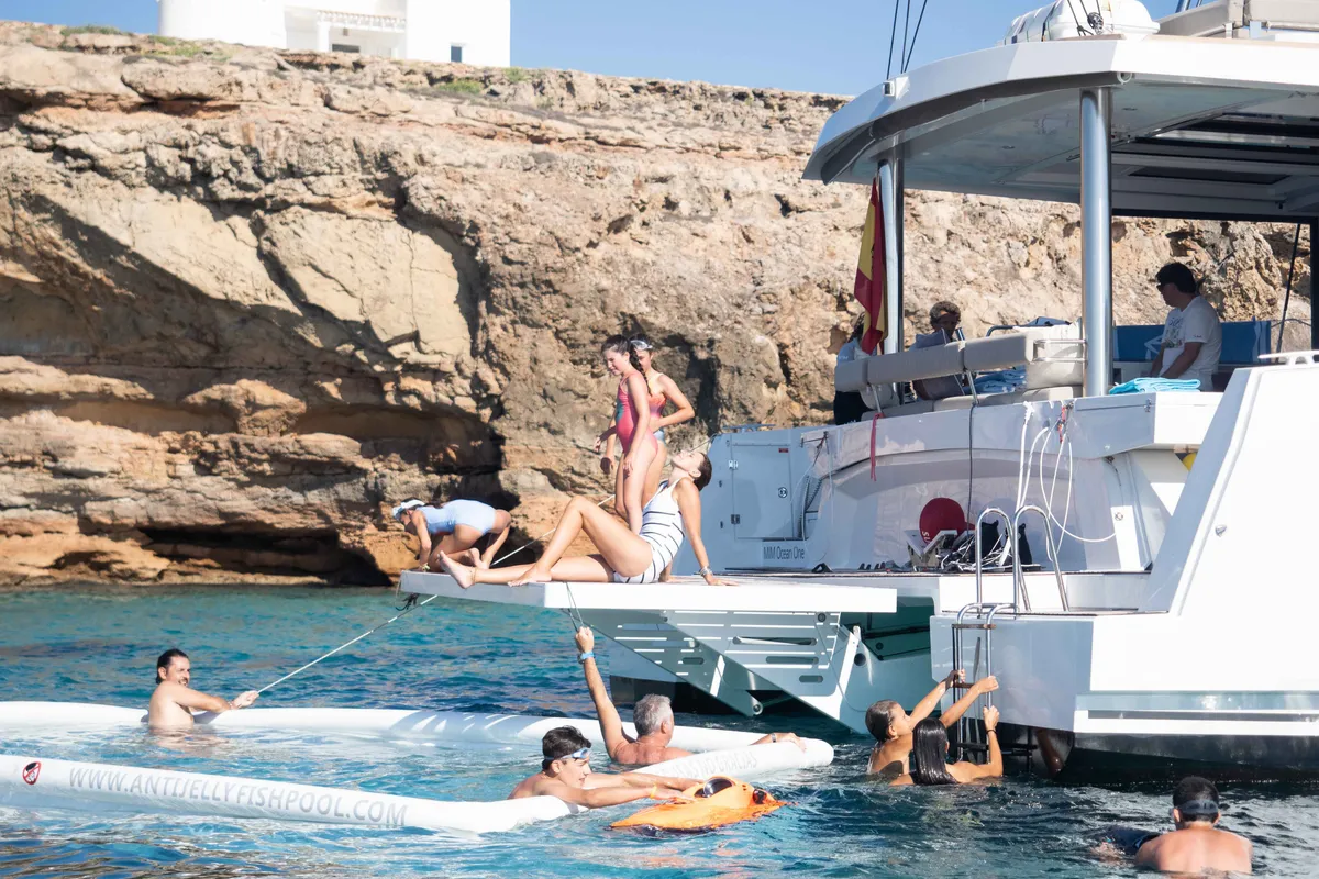 Exterior view of Mim Ocean 3, a Bali 5.4 catamaran at Port d'Andratx, Spain