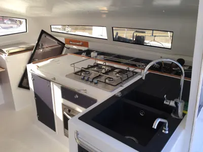 Galley of Castor, a Marsaudon Composites TS 42 catamaran at Pléneuf-Val-André, France
