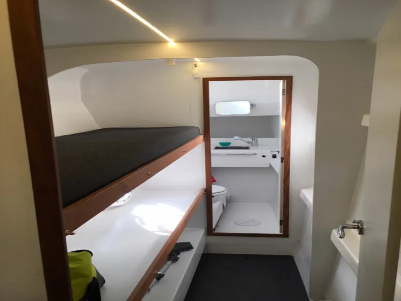 Cabin on Castor, a Marsaudon Composites TS 42 catamaran at Pléneuf-Val-André, France