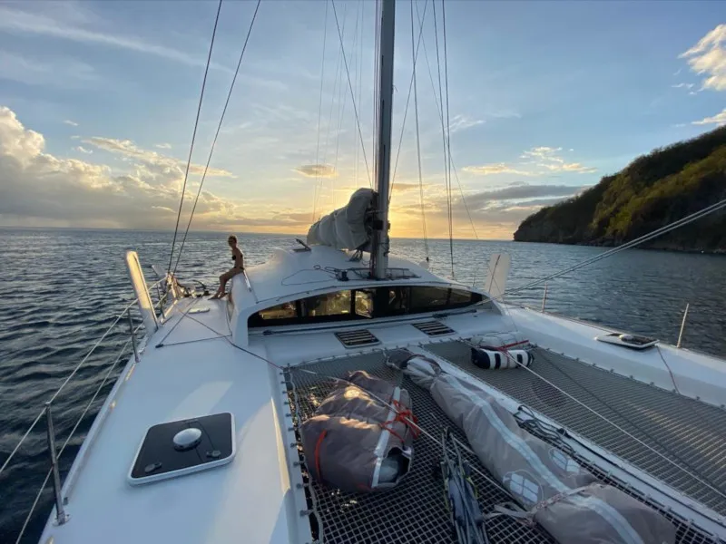 Deck of Castor, a Marsaudon Composites TS 42 catamaran at Pléneuf-Val-André, France