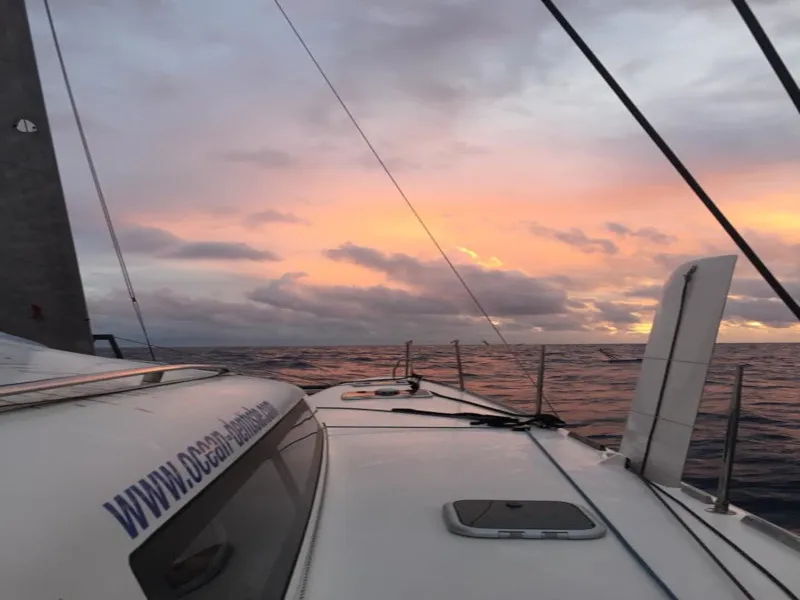 Deck of Castor, a Marsaudon Composites TS 42 catamaran at Pléneuf-Val-André, France