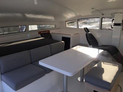 Salon of Castor, a Marsaudon Composites TS 42 catamaran at Pléneuf-Val-André, France