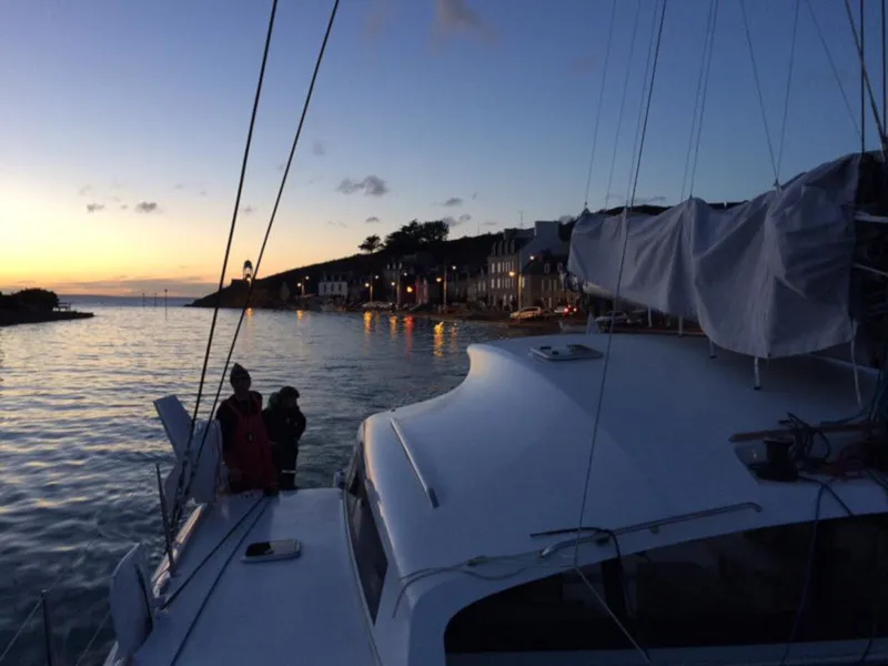 Deck of Castor, a Marsaudon Composites TS 42 catamaran at Pléneuf-Val-André, France
