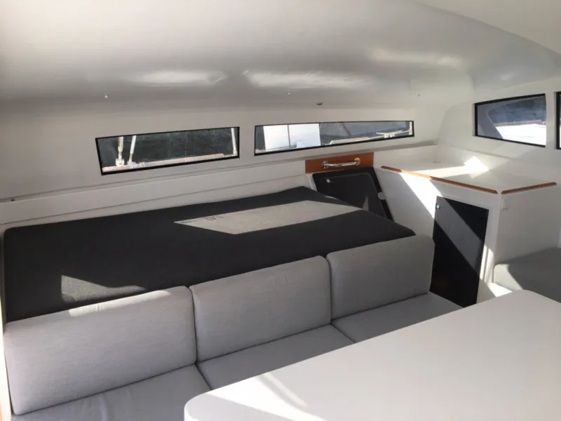 Salon of Castor, a Marsaudon Composites TS 42 catamaran at Pléneuf-Val-André, France