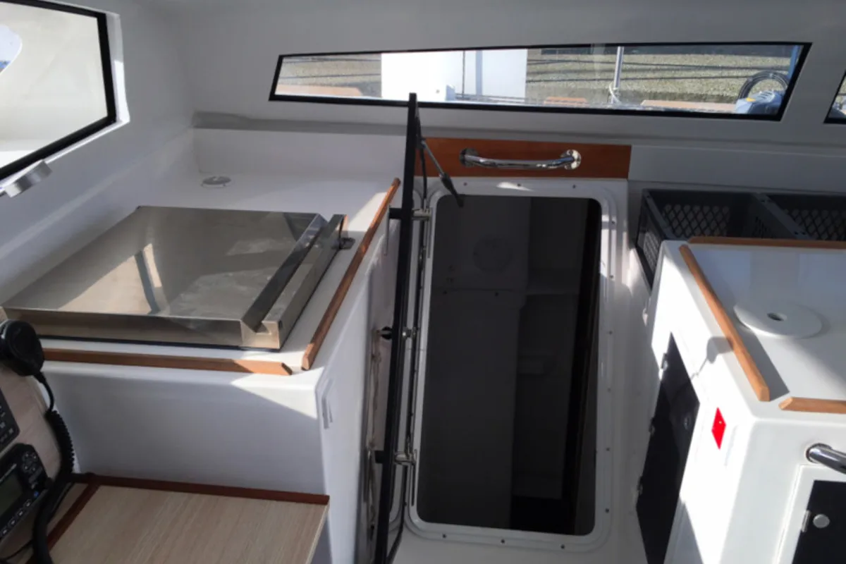 Galley of Castor, a Marsaudon Composites TS 42 catamaran at Pléneuf-Val-André, France
