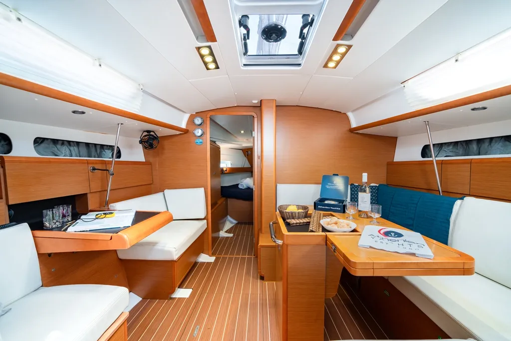 Salon of Amersa, a Jeanneau Sun Odyssey 409 sailboat at Lavreotiki Municipal Unit, Greece