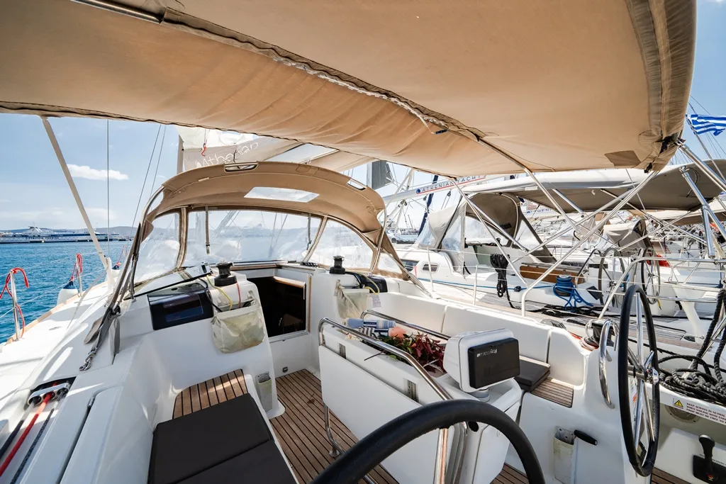 Amersa, a Jeanneau Sun Odyssey 409 sailboat at Lavreotiki Municipal Unit, Greece