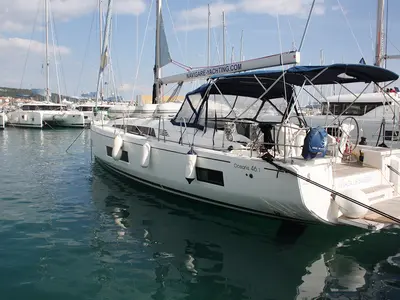 Vi Vågá of Sweden (SATURDAY) 444/2024, a Beneteau Oceanis 46.1 sailboat at Seget Donji, Croatia