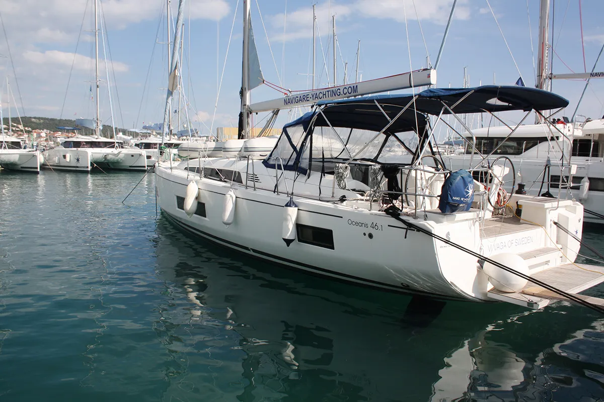 Vi Vågá of Sweden (SATURDAY) 444/2024, a Beneteau Oceanis 46.1 sailboat at Seget Donji, Croatia