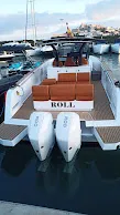 Deck of Roll, a Pardo 38 motorboat at Ibiza, Spain