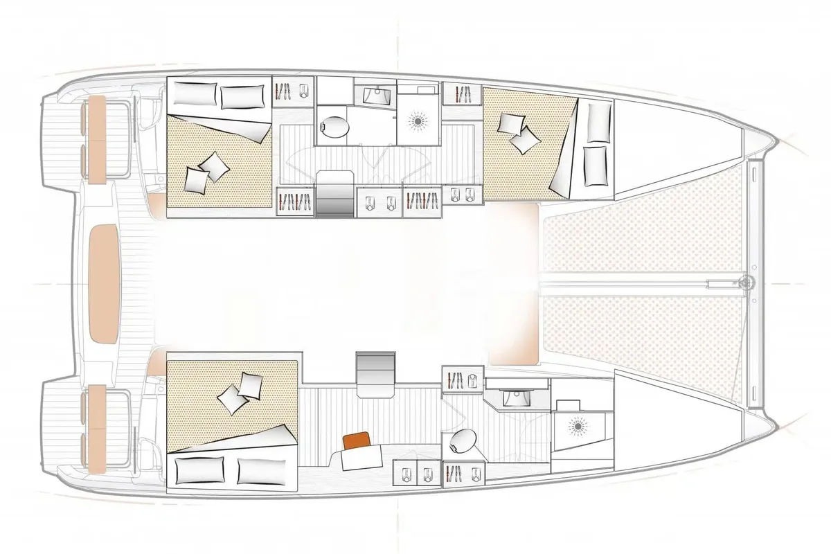 Floor plan of Be Happy, a Excess 11 catamaran at Papeete, France