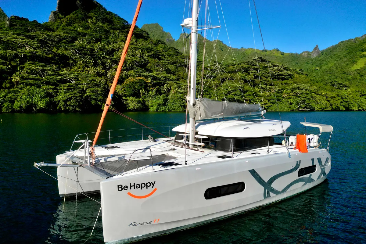 Exterior view of Be Happy, a Excess 11 catamaran at Papeete, France