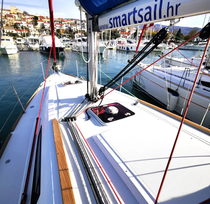 Deck of Paola, a Jeanneau Sun Odyssey 33i sailboat at Novi Vinodolski, Croatia