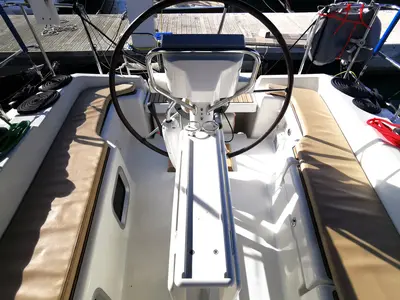Cockpit of Paola, a Jeanneau Sun Odyssey 33i sailboat at Novi Vinodolski, Croatia