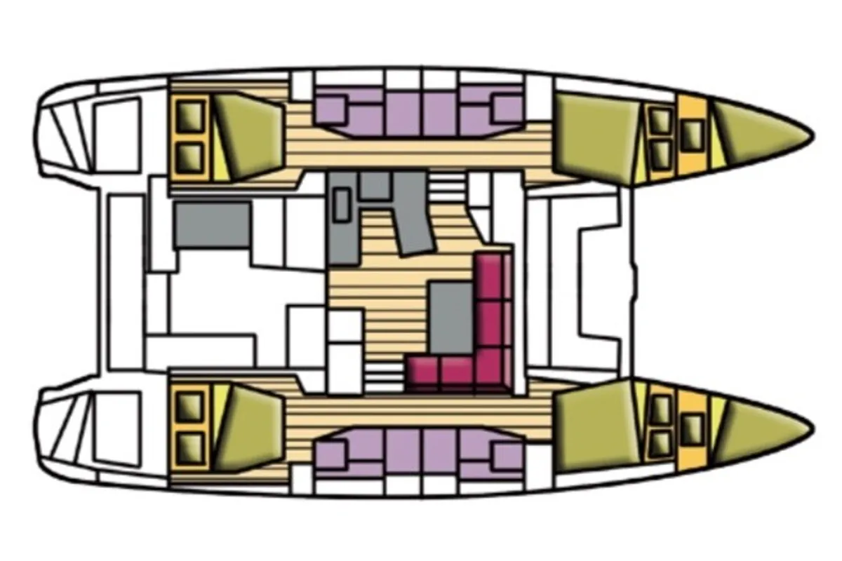 Floor plan of Benetnash II, a Lagoon 42 catamaran at Marigot, France