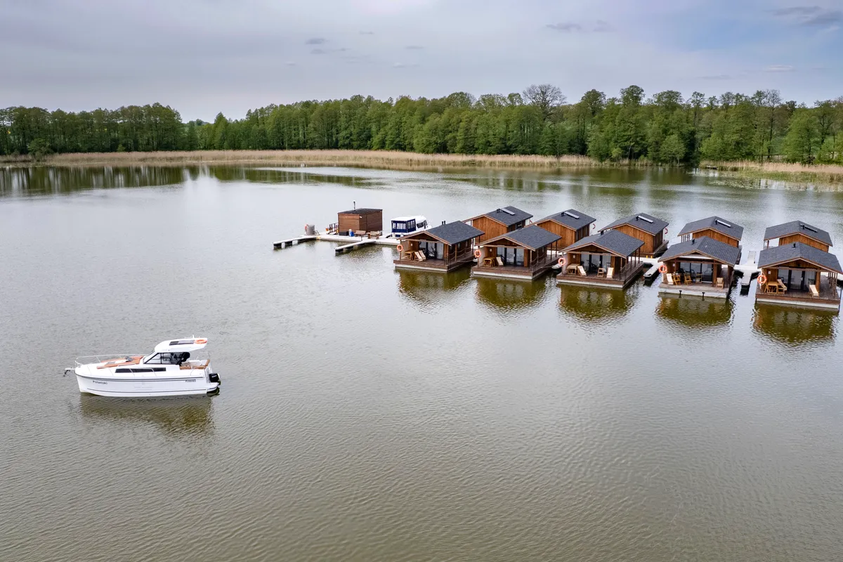 Exterior view of Holland, a Northman Nexus Revo 870 Prestige motorboat at Sztynort, Poland