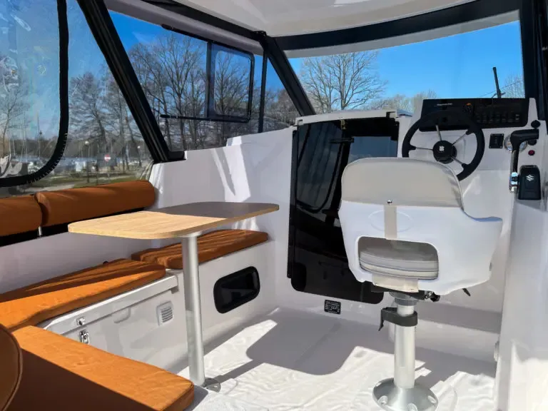 Cockpit of Holland, a Northman Nexus Revo 870 Prestige motorboat at Sztynort, Poland