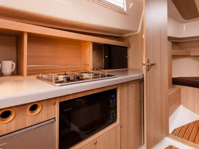Galley of Holland, a Northman Nexus Revo 870 Prestige motorboat at Sztynort, Poland