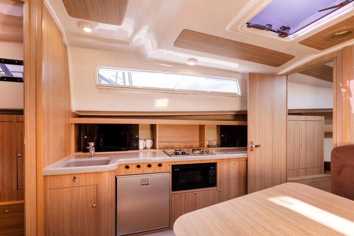 Galley of Holland, a Northman Nexus Revo 870 Prestige motorboat at Sztynort, Poland