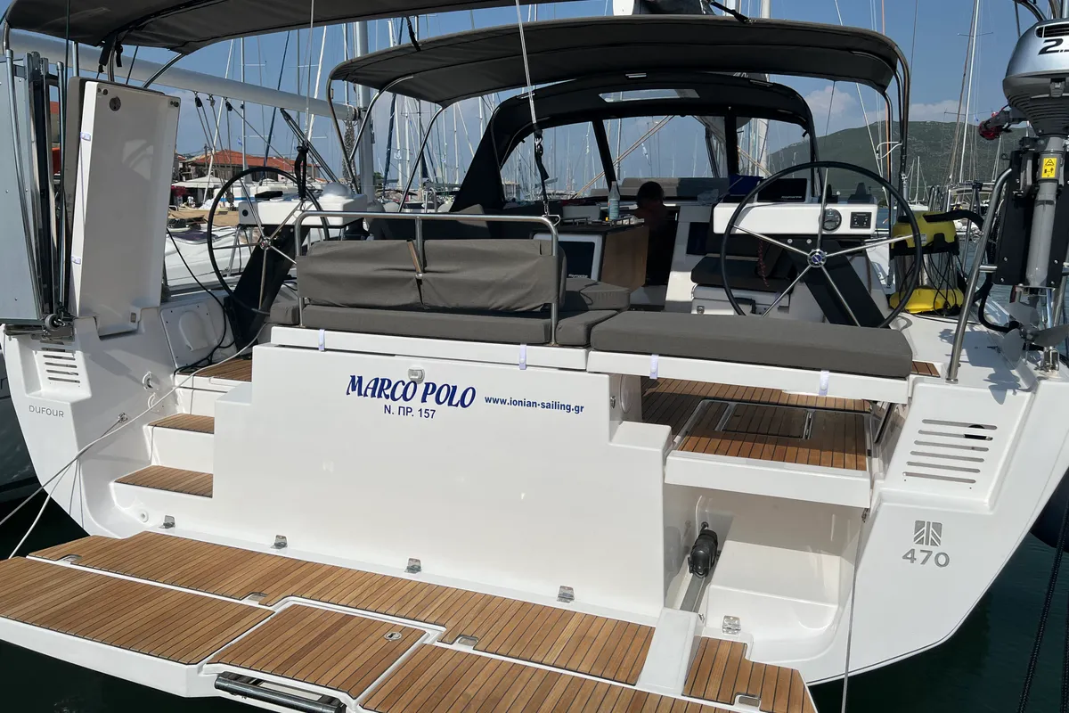 Maco Polo, a Dufour 470 sailboat at Municipal Unit of Lefkada, Greece