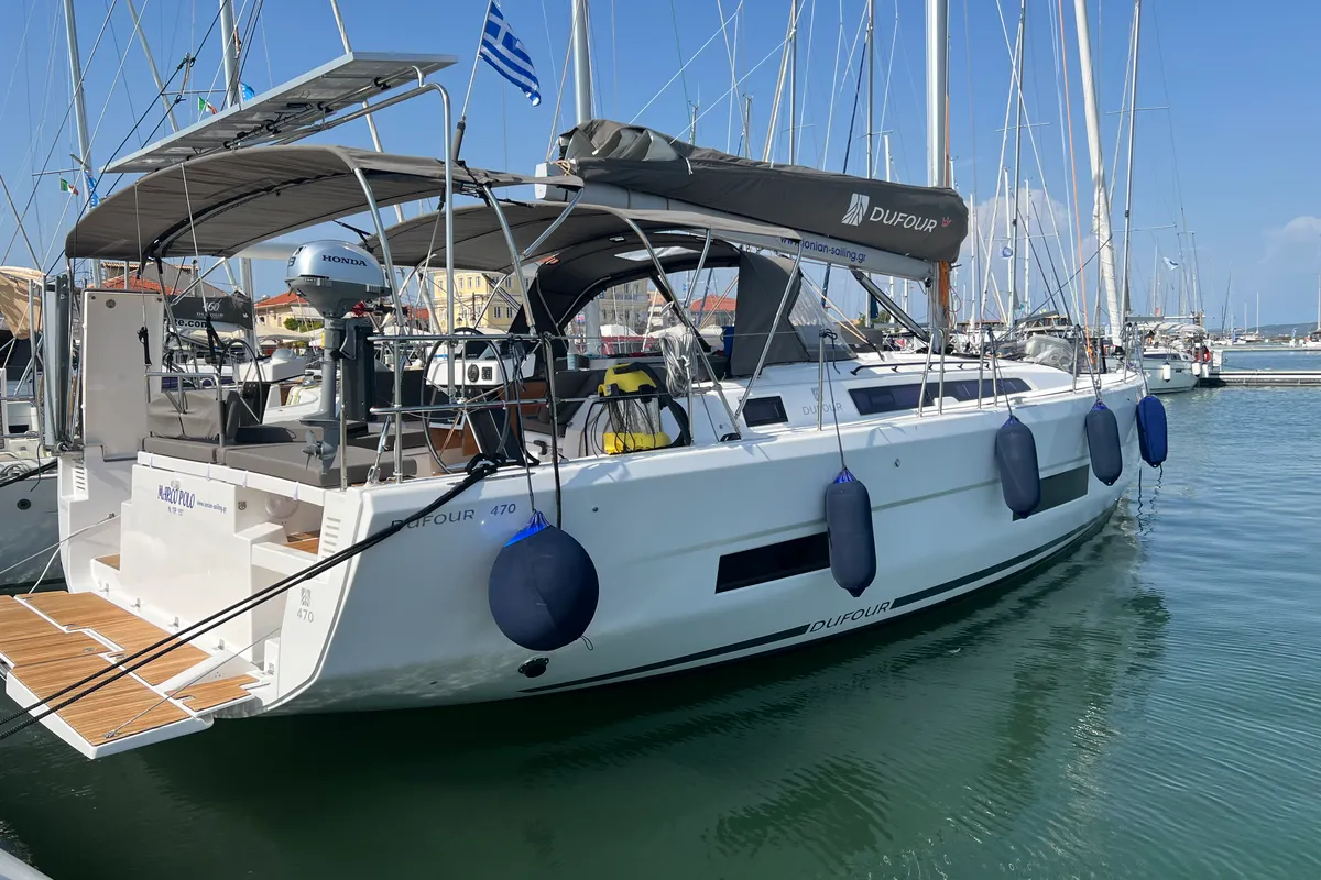 Maco Polo, a Dufour 470 sailboat at Municipal Unit of Lefkada, Greece