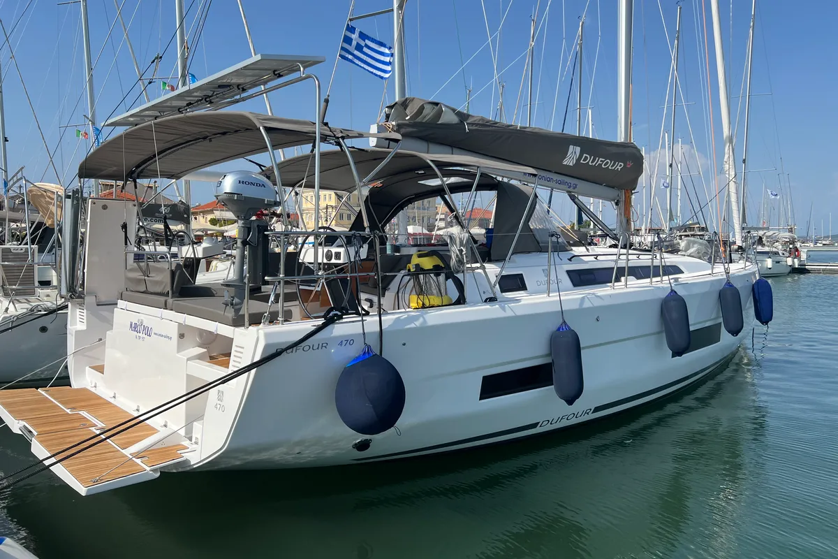 Maco Polo, a Dufour 470 sailboat at Municipal Unit of Lefkada, Greece