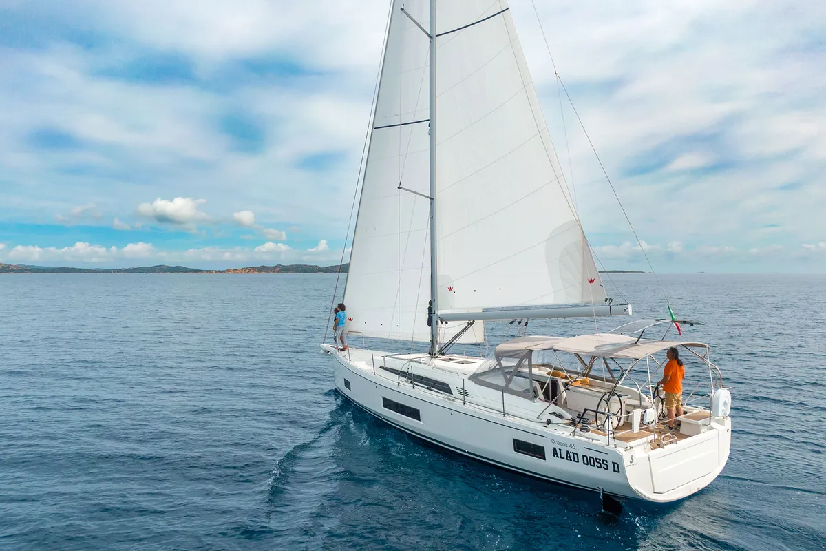 Exterior view of Circe - Water maker, Solar Panel, a Beneteau Oceanis 46.1 sailboat at Cannigione, Italy