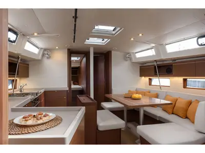 Salon of Circe - Water maker, Solar Panel, a Beneteau Oceanis 46.1 sailboat at Cannigione, Italy