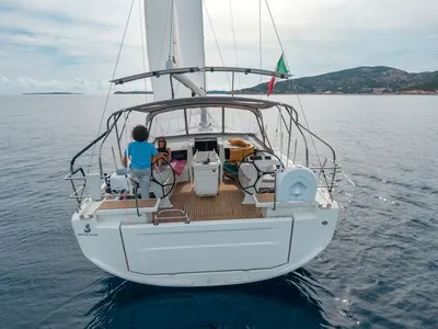 Cockpit of Circe - Water maker, Solar Panel, a Beneteau Oceanis 46.1 sailboat at Cannigione, Italy