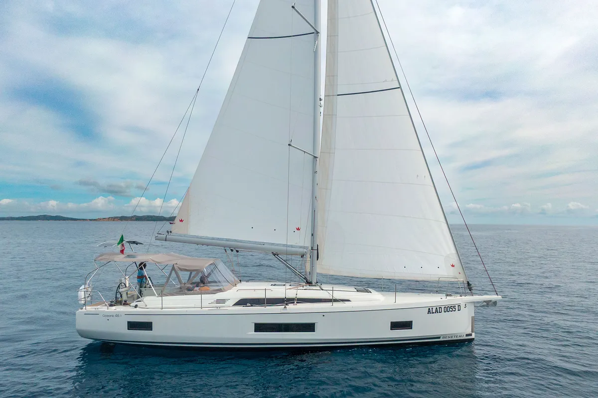 Exterior view of Circe - Water maker, Solar Panel, a Beneteau Oceanis 46.1 sailboat at Cannigione, Italy