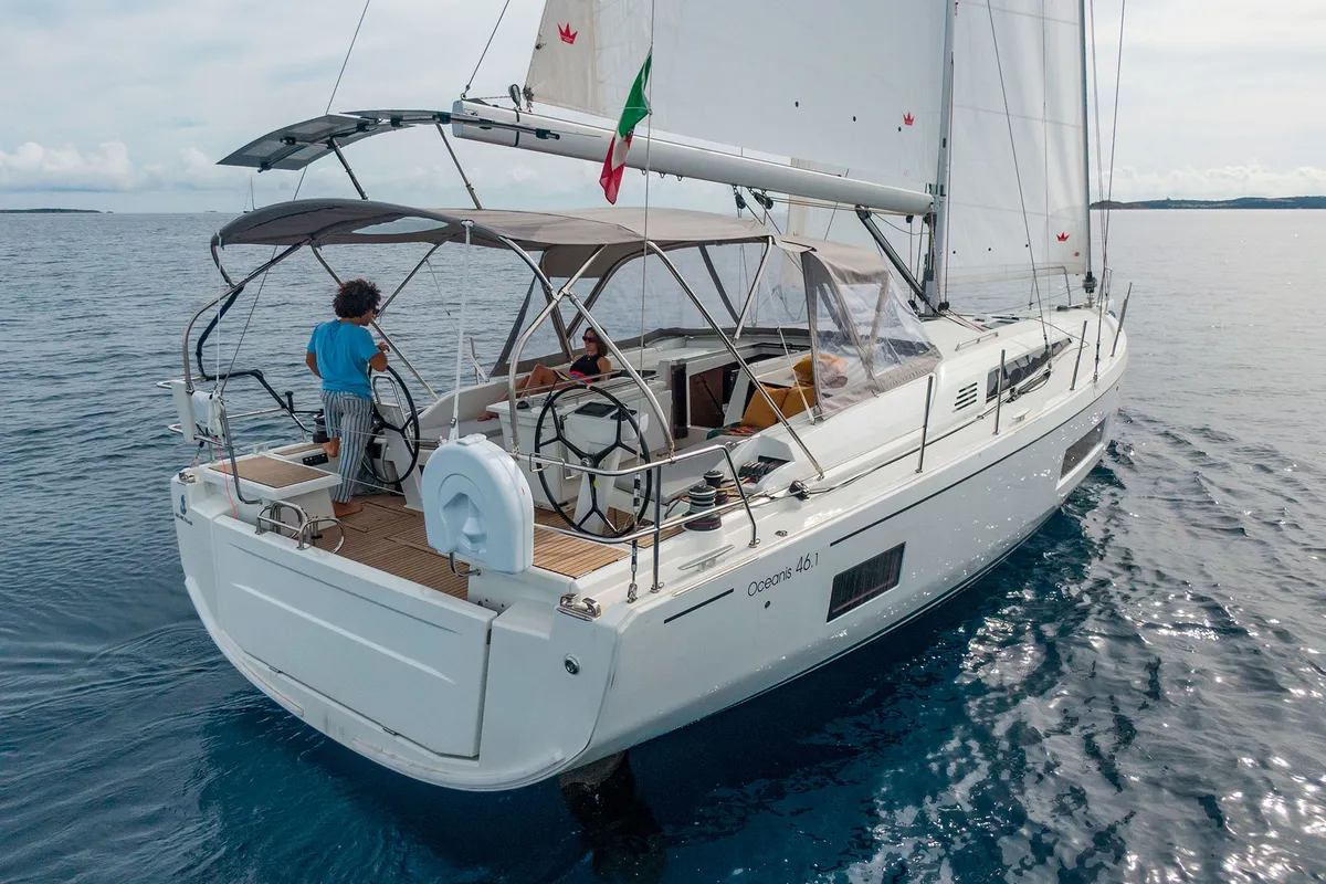 Exterior view of Circe - Water maker, Solar Panel, a Beneteau Oceanis 46.1 sailboat at Cannigione, Italy
