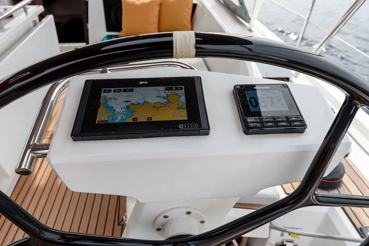 Cockpit of Circe - Water maker, Solar Panel, a Beneteau Oceanis 46.1 sailboat at Cannigione, Italy
