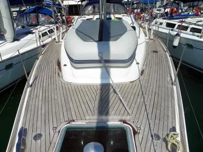 Deck of Idrea, a Jeanneau Sun Odyssey 49 DS sailboat at Lavreotiki Municipal Unit, Greece