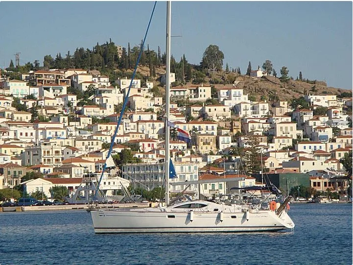 Exterior view of Idrea, a Jeanneau Sun Odyssey 49 DS sailboat at Lavreotiki Municipal Unit, Greece