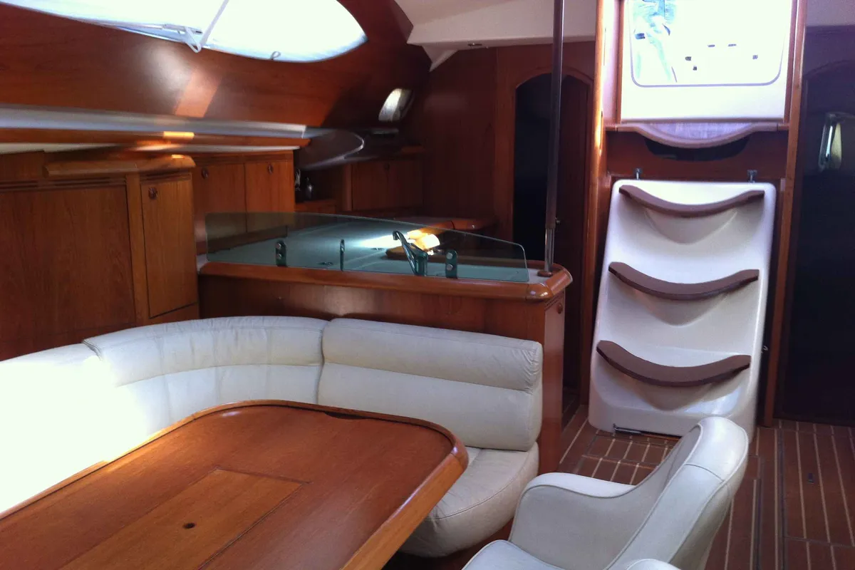 Galley of Idrea, a Jeanneau Sun Odyssey 49 DS sailboat at Lavreotiki Municipal Unit, Greece