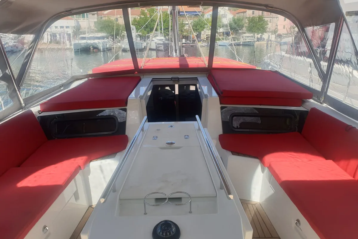 Cockpit of Raluca, a Beneteau Oceanis 46.1 sailboat at Skradin, Croatia