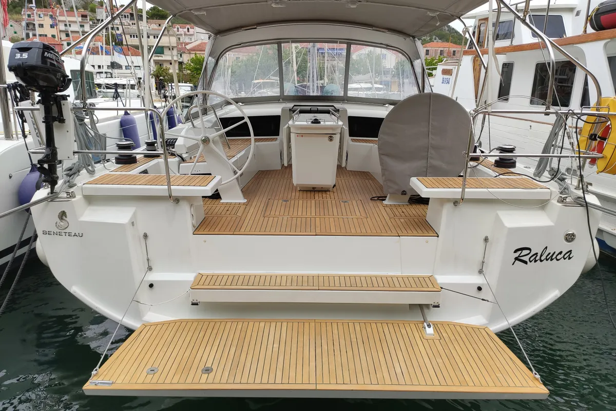 Exterior view of Raluca, a Beneteau Oceanis 46.1 sailboat at Skradin, Croatia