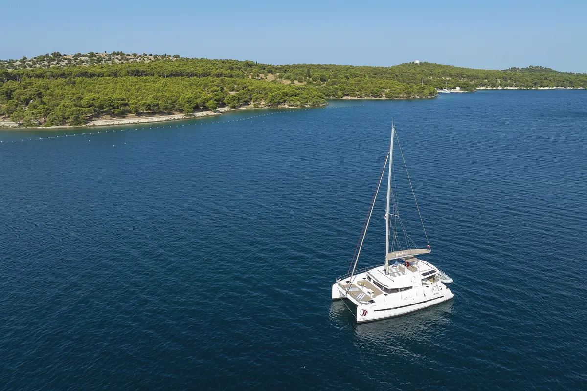 Deck of Sylvester, a Bali 4.5 catamaran at Grad Šibenik, Croatia