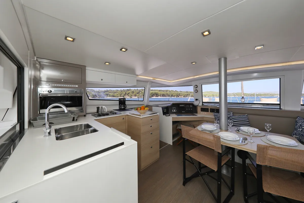 Galley of Sylvester, a Bali 4.5 catamaran at Grad Šibenik, Croatia
