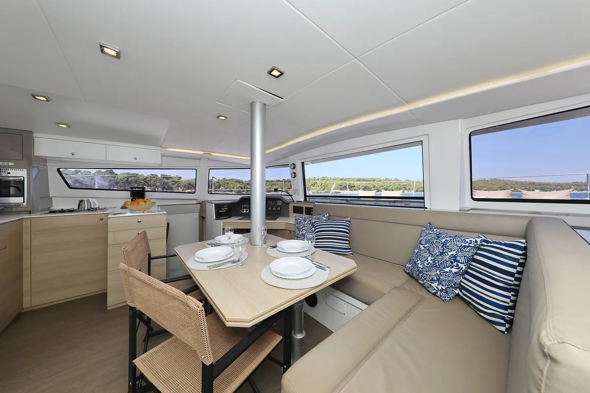 Galley of Sylvester, a Bali 4.5 catamaran at Grad Šibenik, Croatia