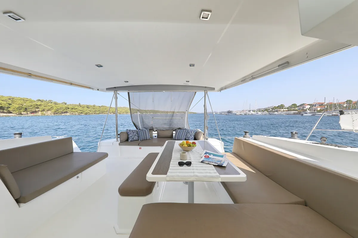 Deck of Sylvester, a Bali 4.5 catamaran at Grad Šibenik, Croatia