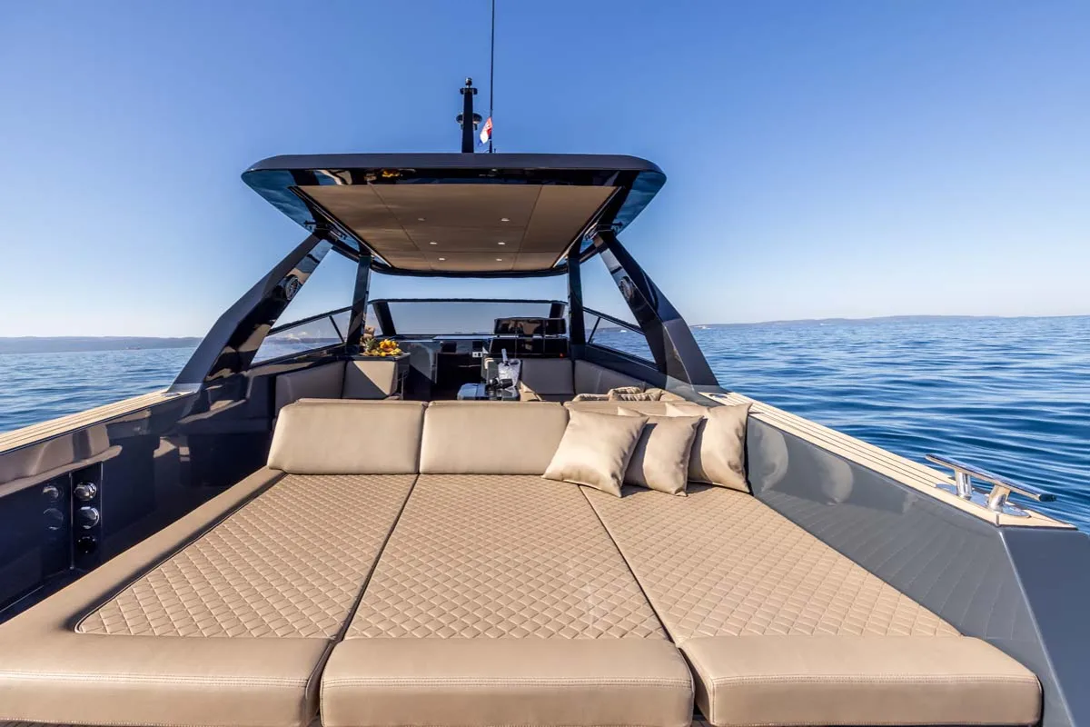 Deck of Gariful 2, a Colnago 45 motor yacht at Split, Croatia