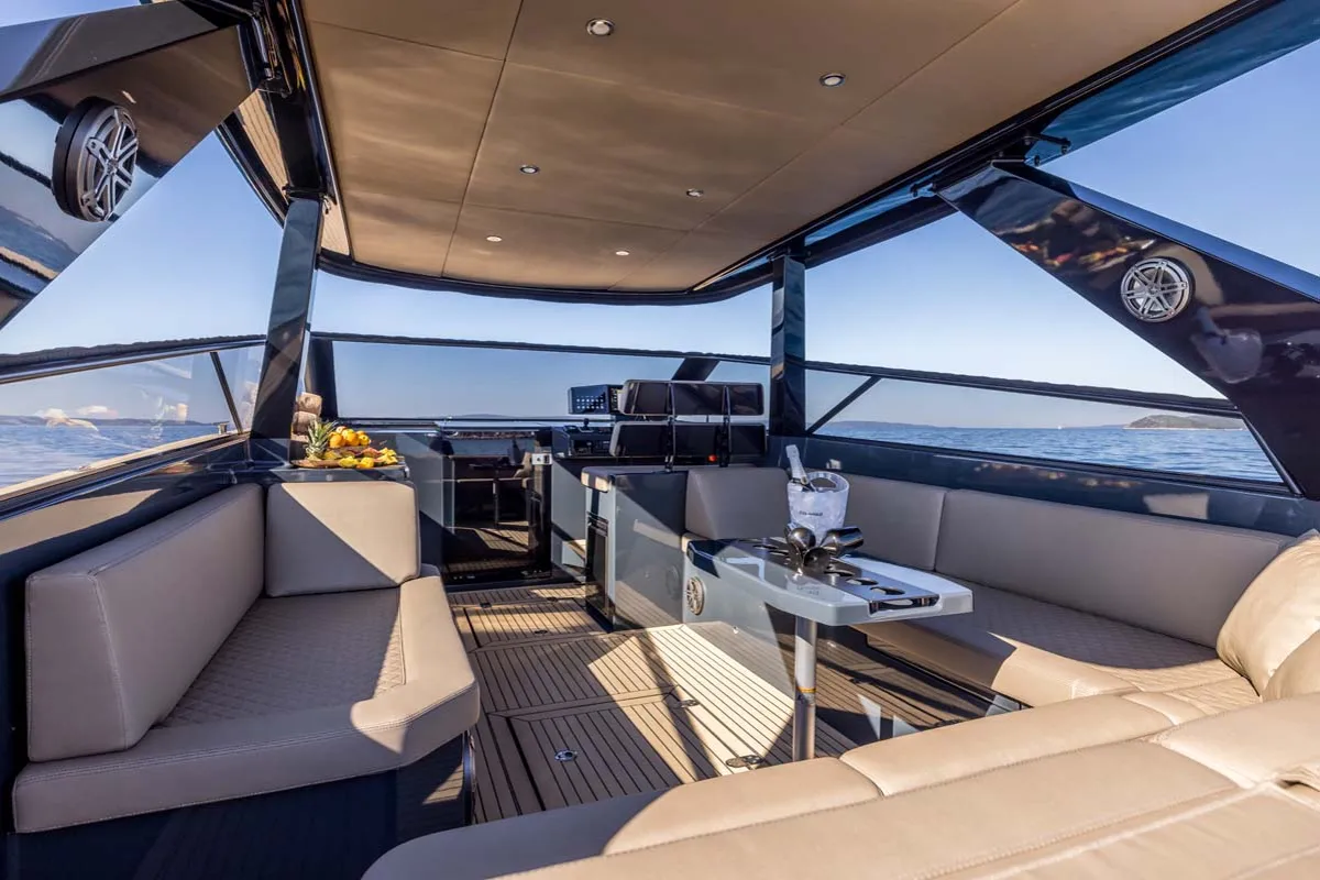Deck of Gariful 2, a Colnago 45 motor yacht at Split, Croatia