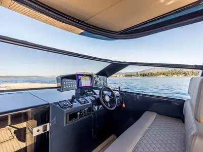 Cockpit of Gariful 2, a Colnago 45 motor yacht at Split, Croatia