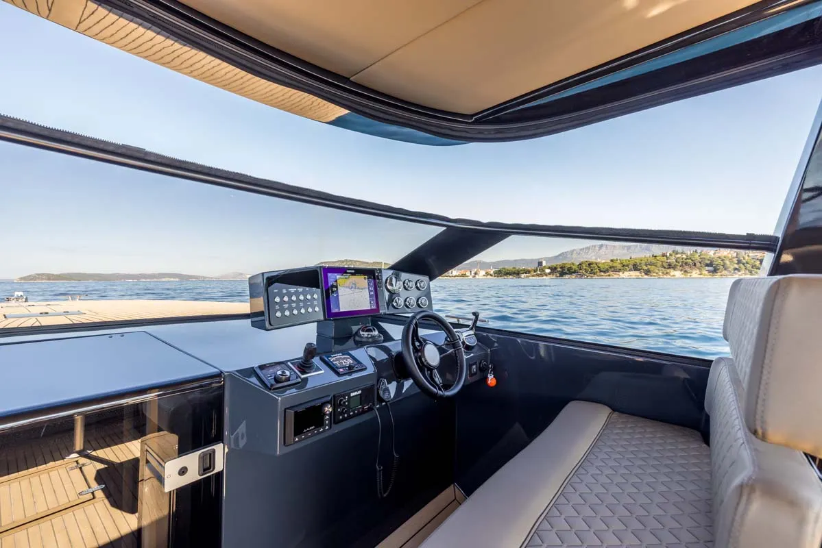 Cockpit of Gariful 2, a Colnago 45 motor yacht at Split, Croatia